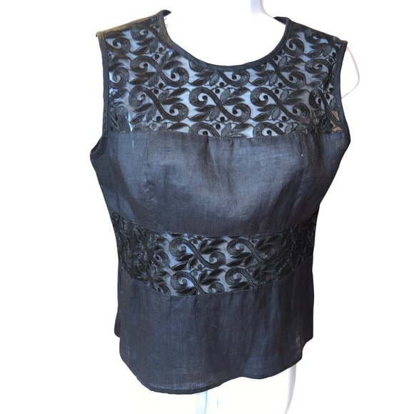 Vintage Sonya Rataly For San André Black Lace Sleeveless Blouse Linen Size 4 Top - Picture 1 of 5